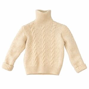 Hand Knit Kids Cable Knit Turtleneck Sweater Cream Off-White Vintage